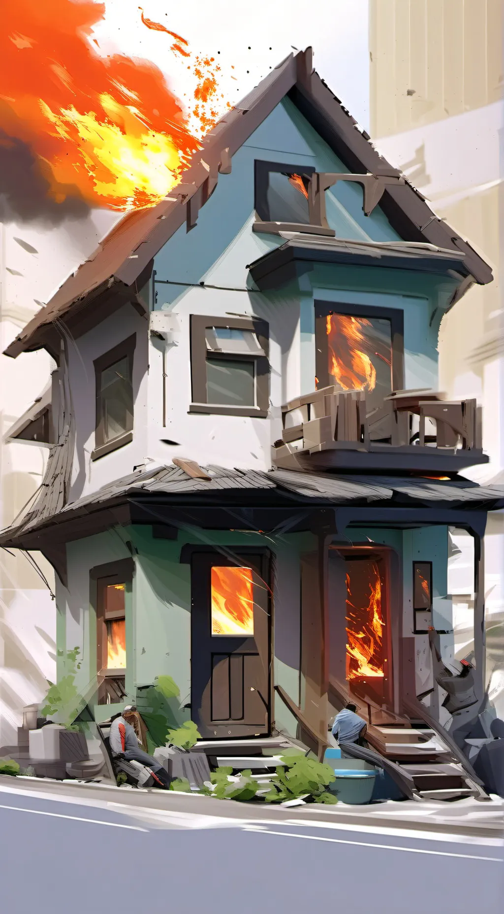 ai character:  house burn MOVIE background