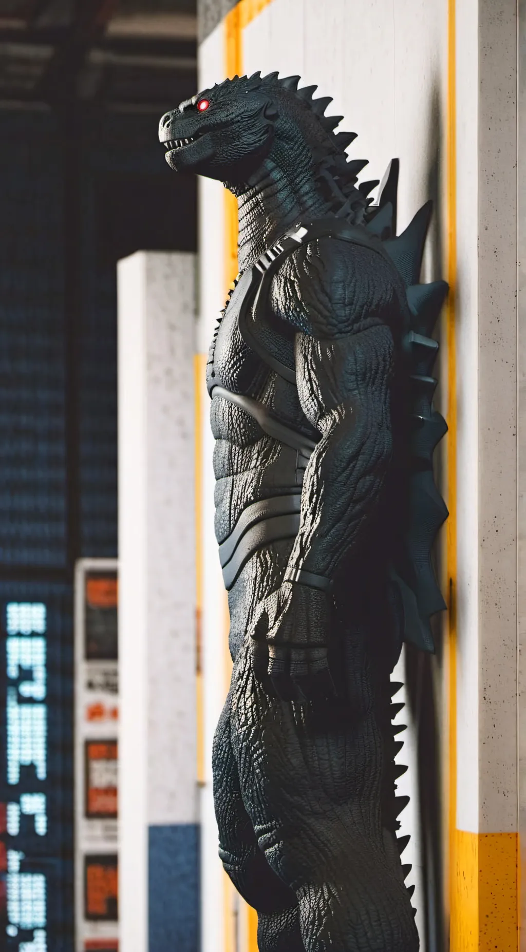 ai character: Godzilla human background