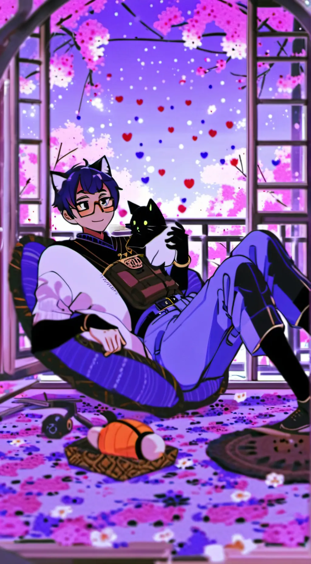 ai character: cat nap but human  background