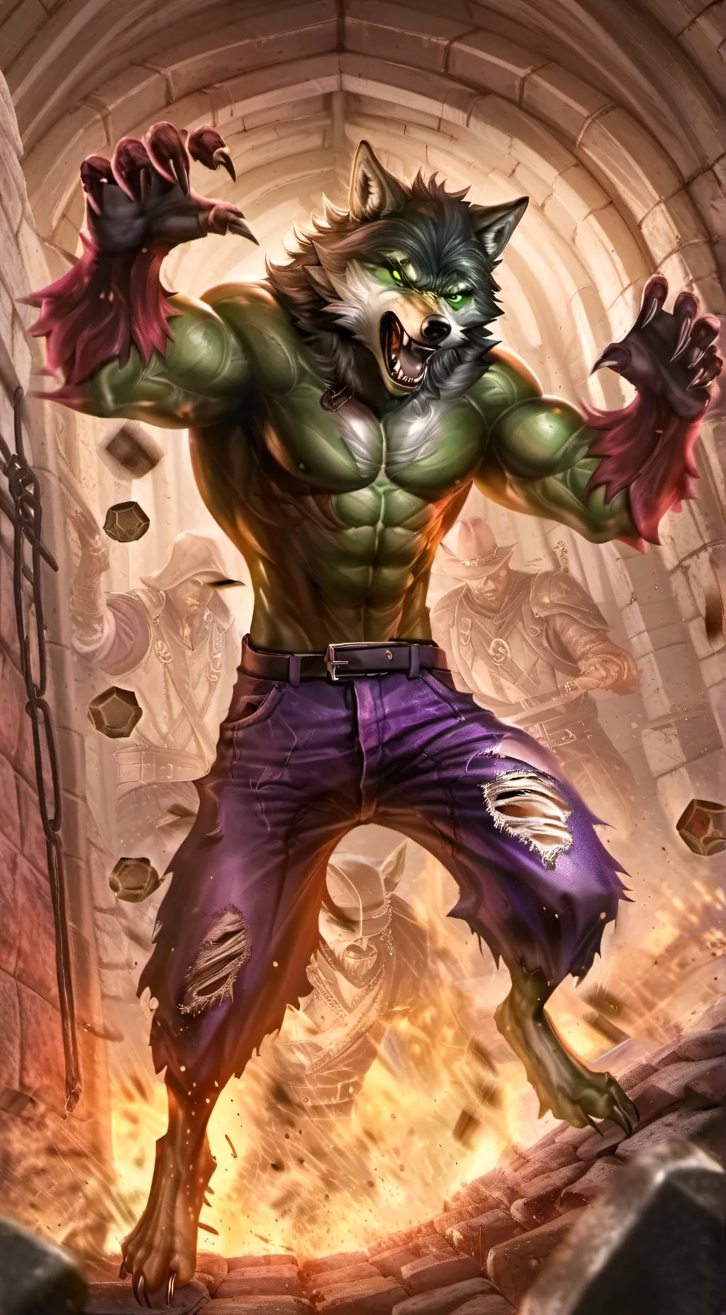 ai character: Hulk wolf background