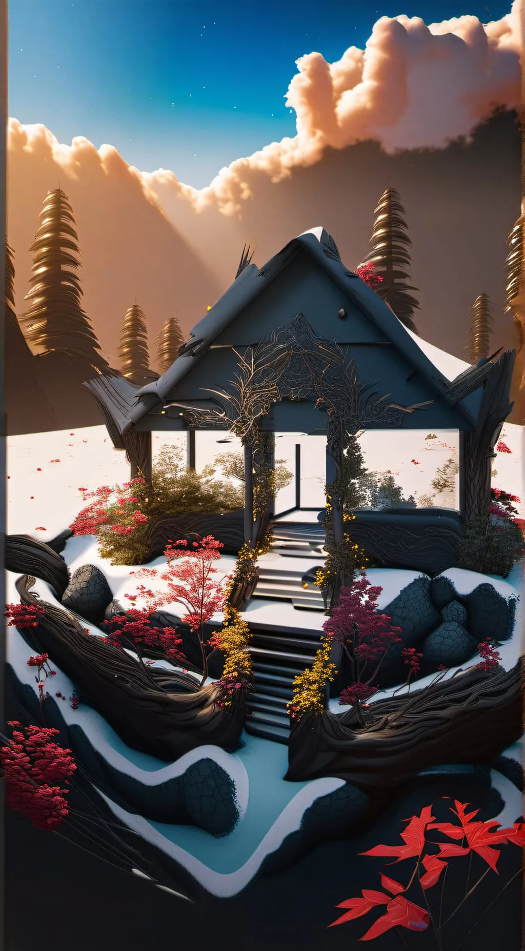 ai character: red in  maid dress background