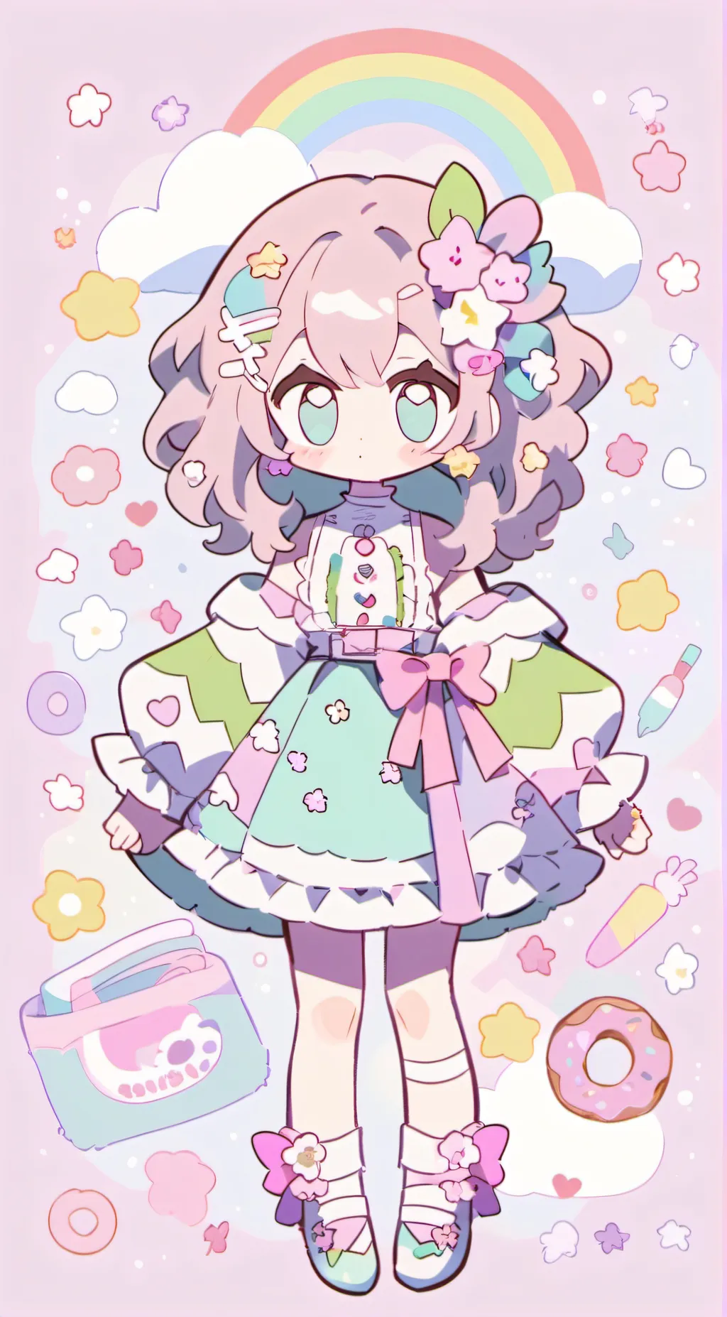 ai character: rainbow heart background