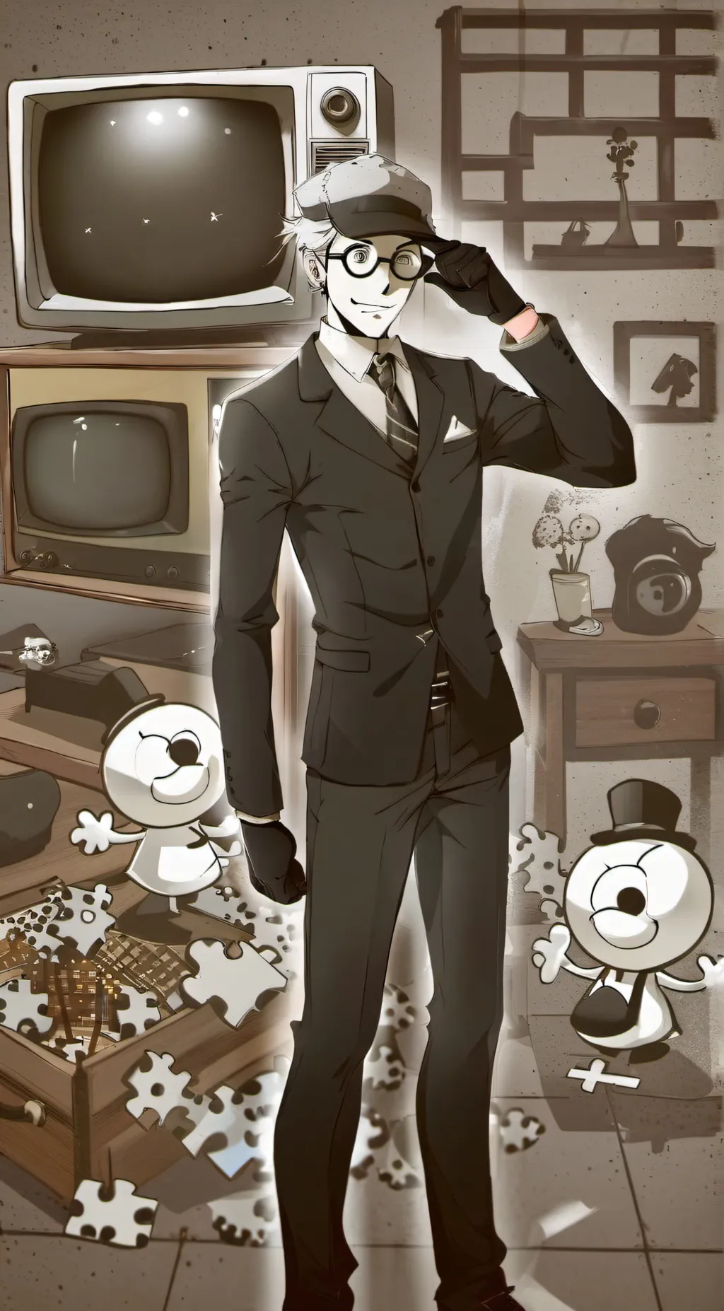 ai character: Mr. Puzzles background