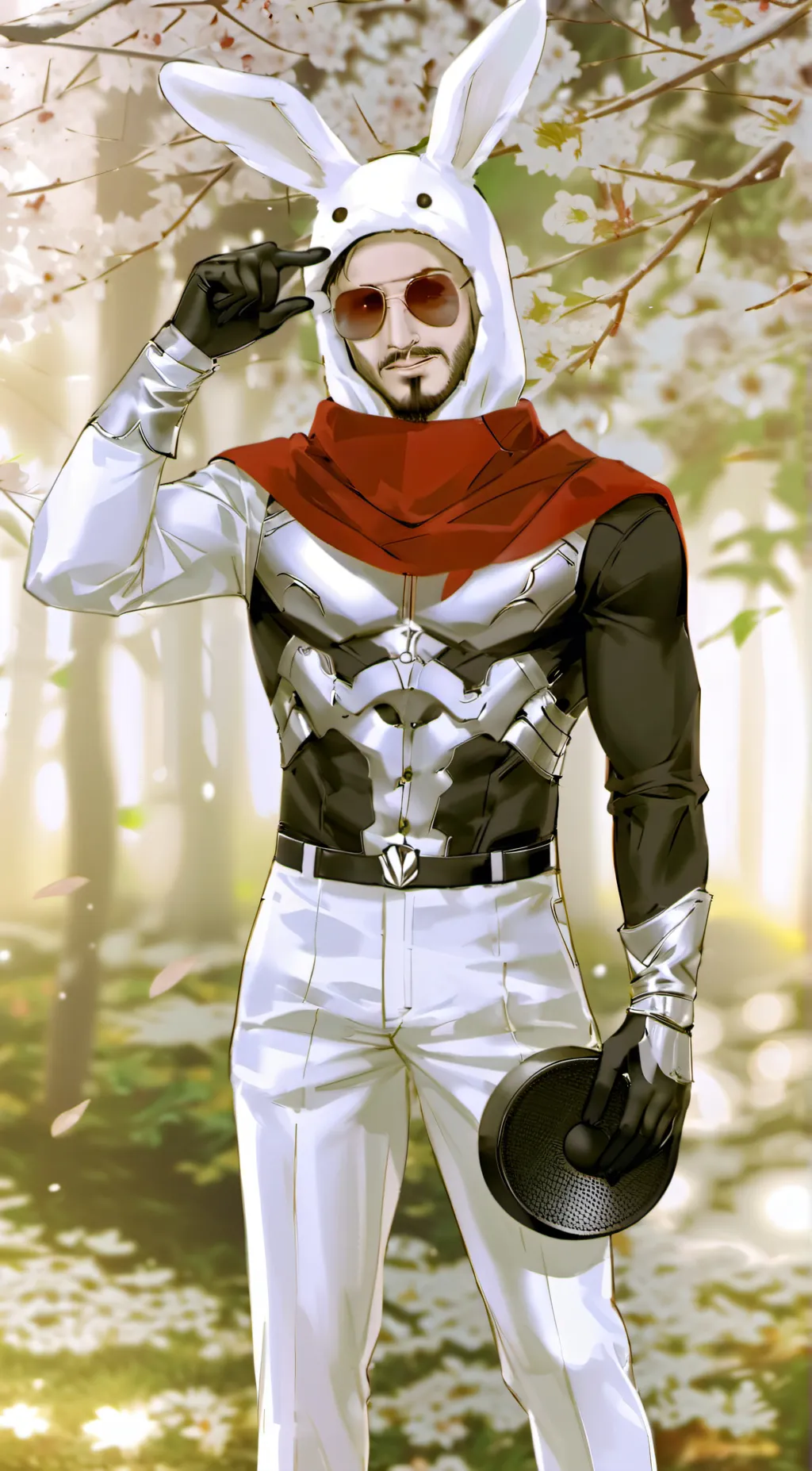 ai character: red bunny costume  background