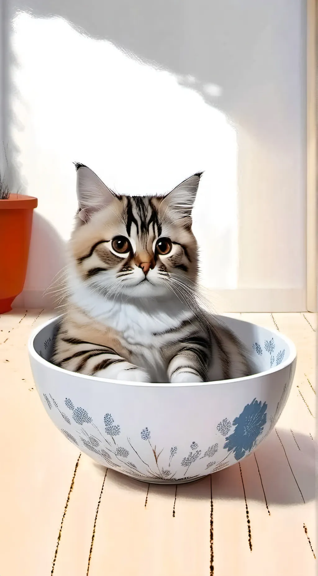 ai character: cat in bowl background