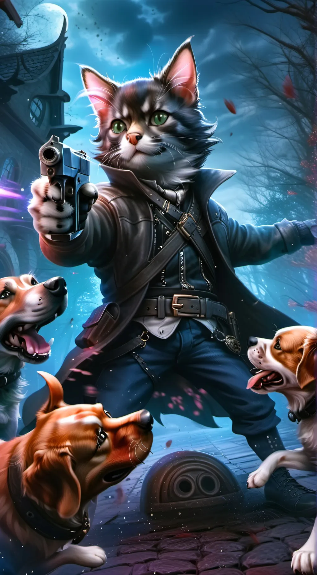 ai character: kitten mercenary  background