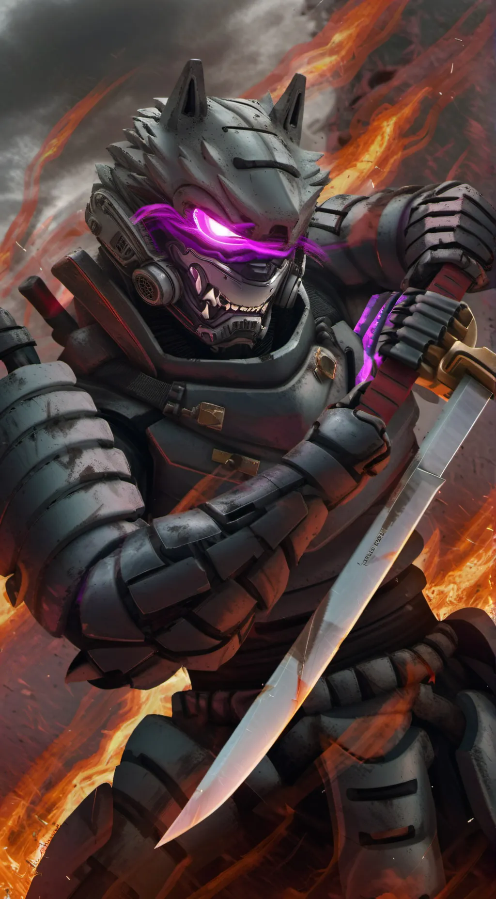 ai character: Burning wolf background