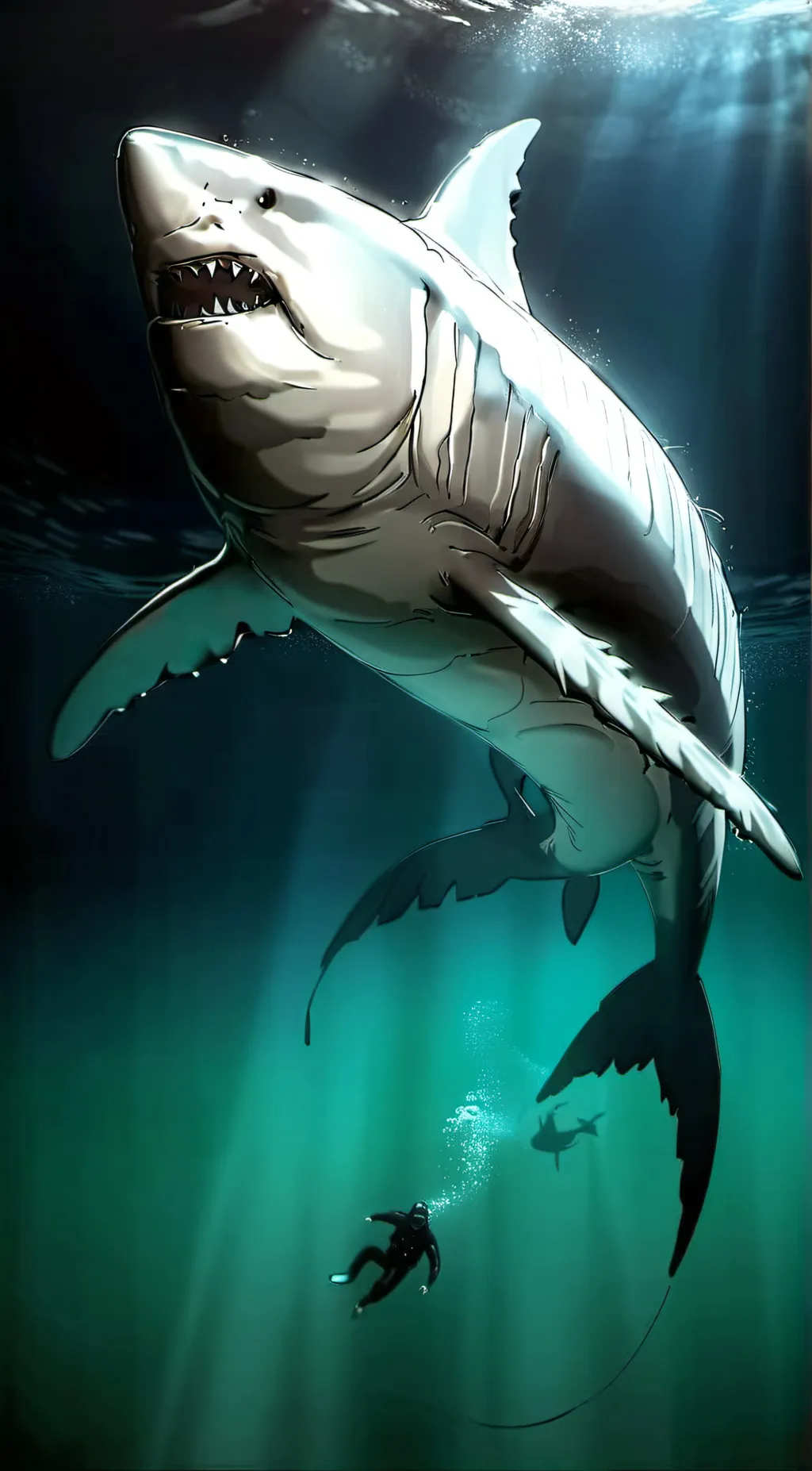 ai character: white shark background