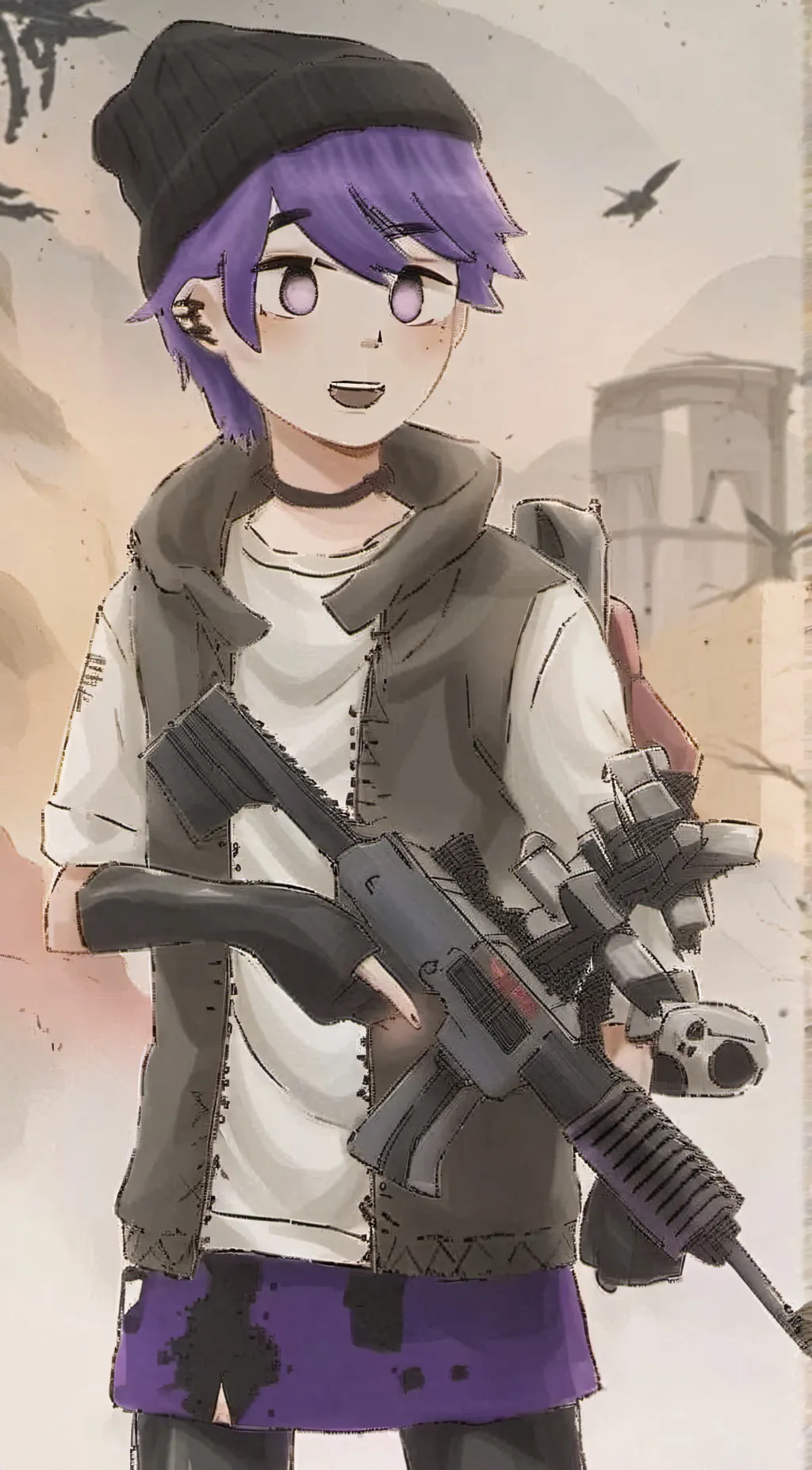 ai character: Uzi..murder drones background