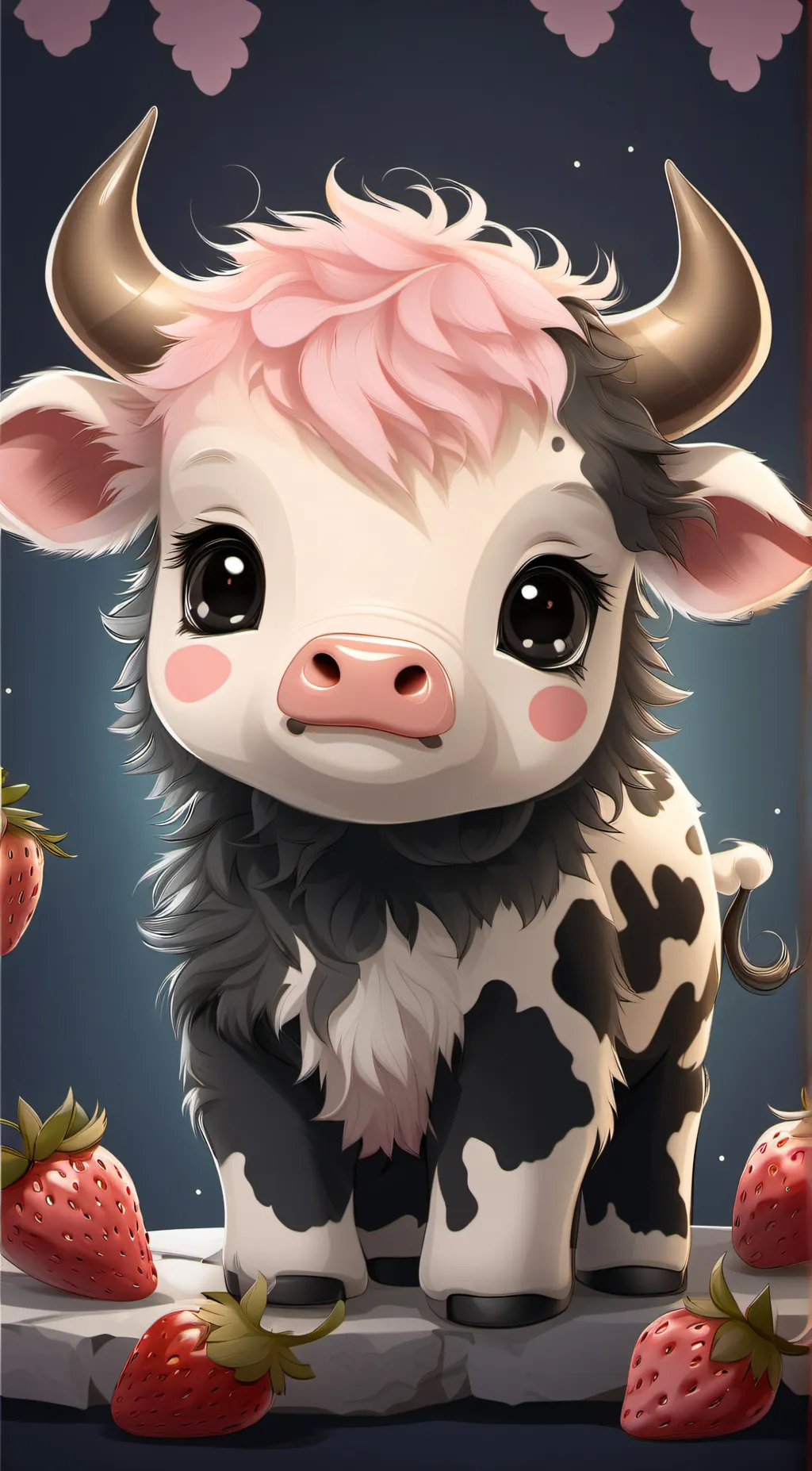 ai character: Strawberry cow background