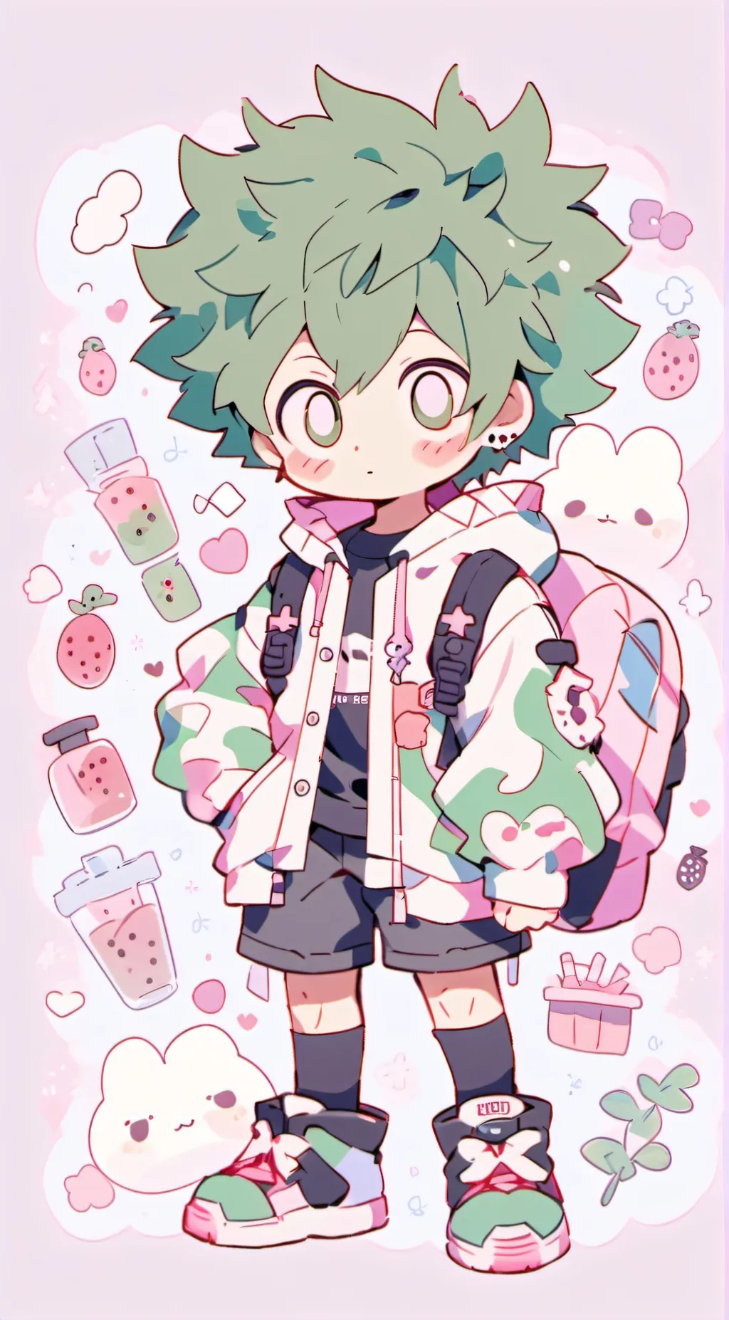 ai character: DEKU BUT CUTE,KIND background