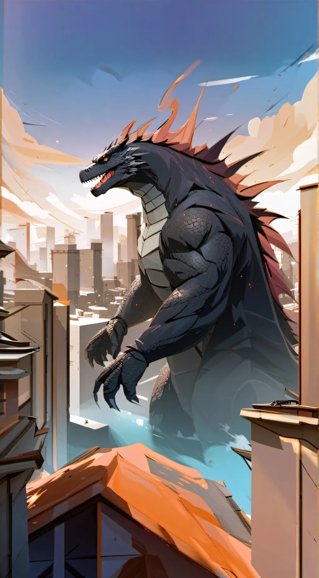 ai character: Godzilla  background