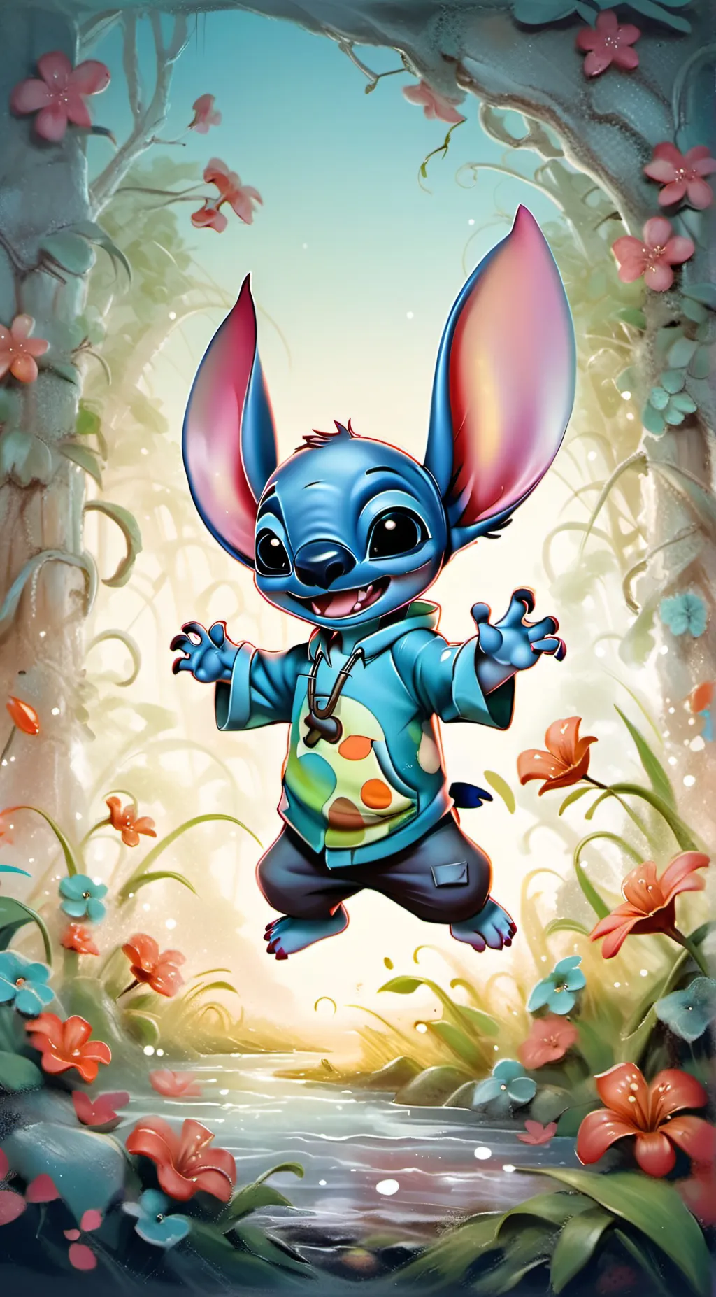 ai character: Stitch  background