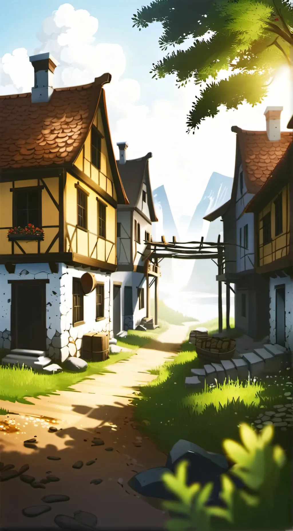 ai character: abandoned village? background