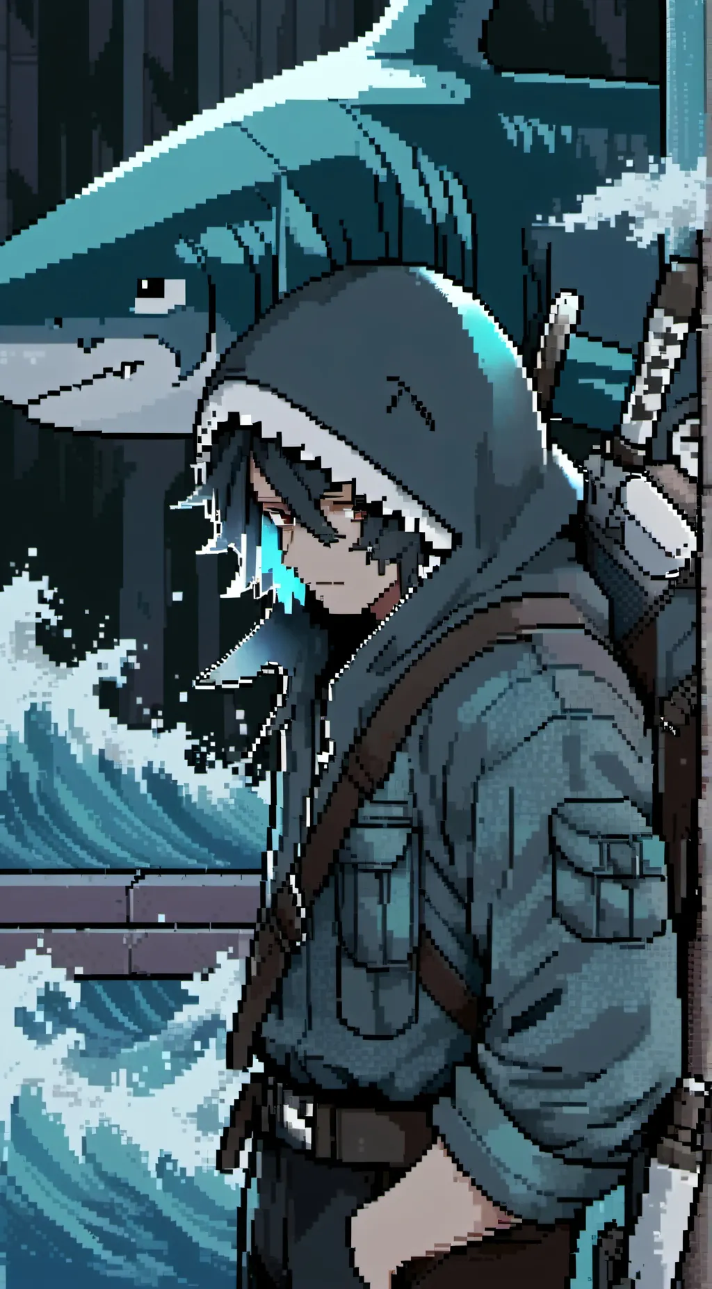 ai character: サメの人 background