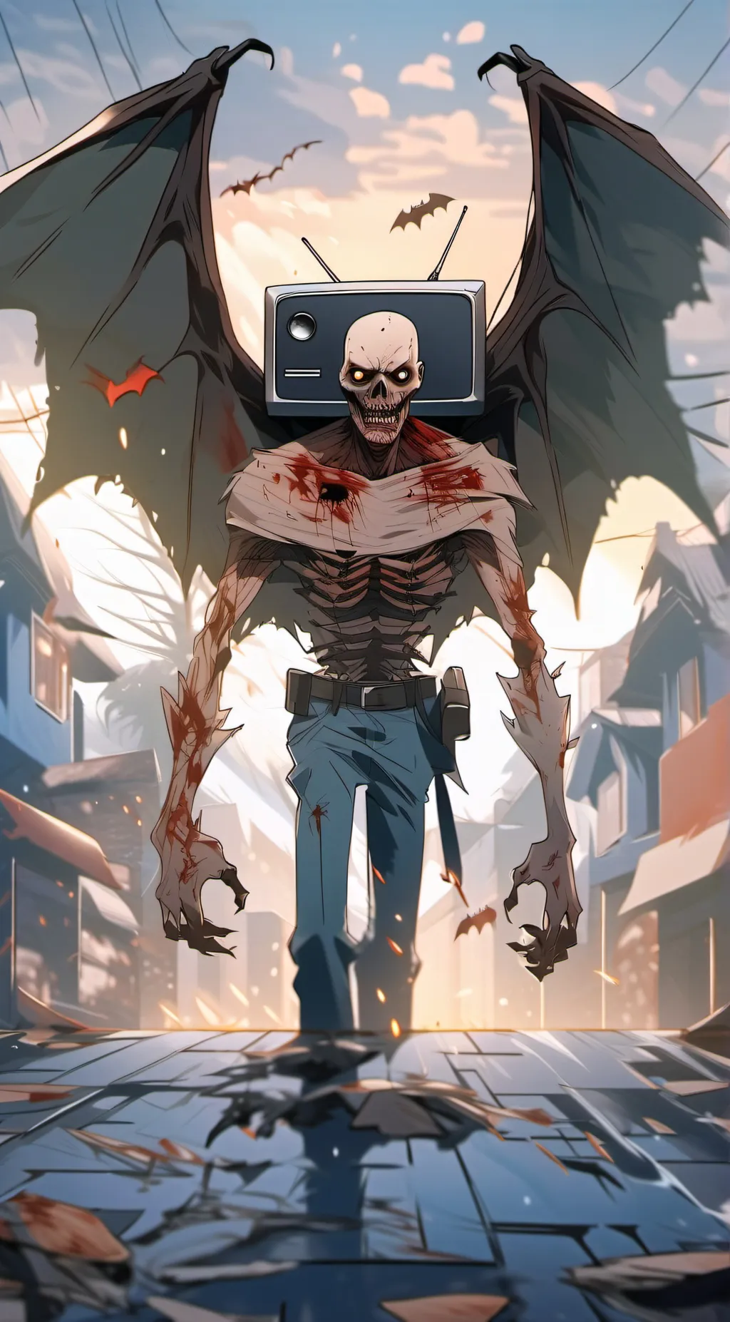 ai character: zombie tvman bat background