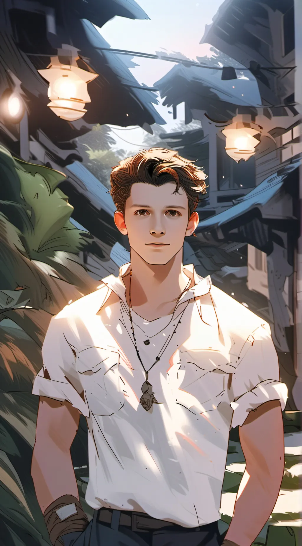 ai character: Tom Holland  background