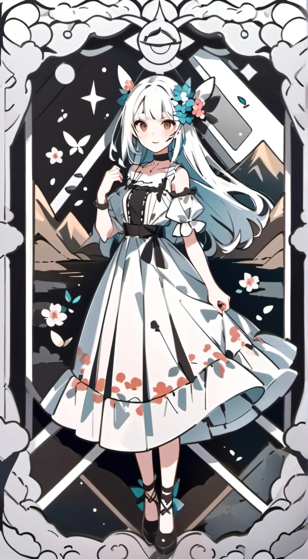 ai character: sonw fall  background