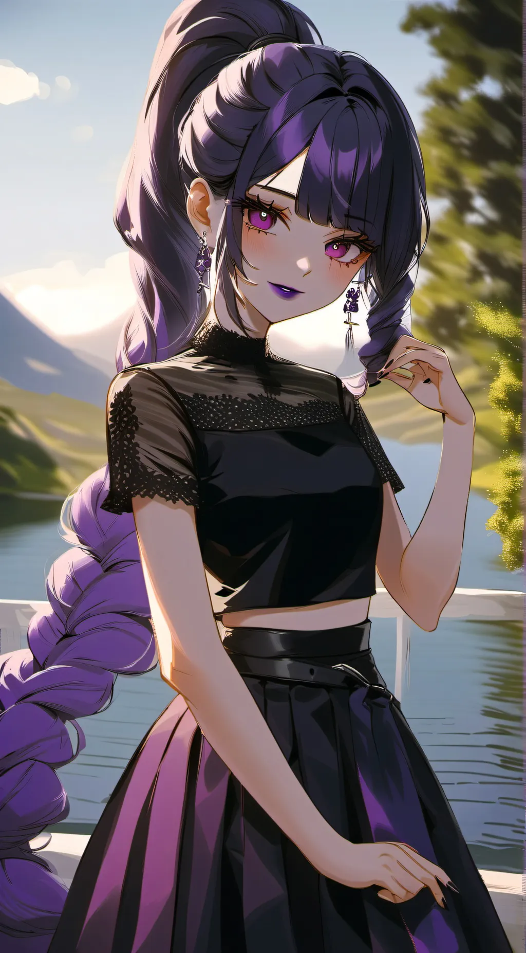 ai character: Purple girl  background