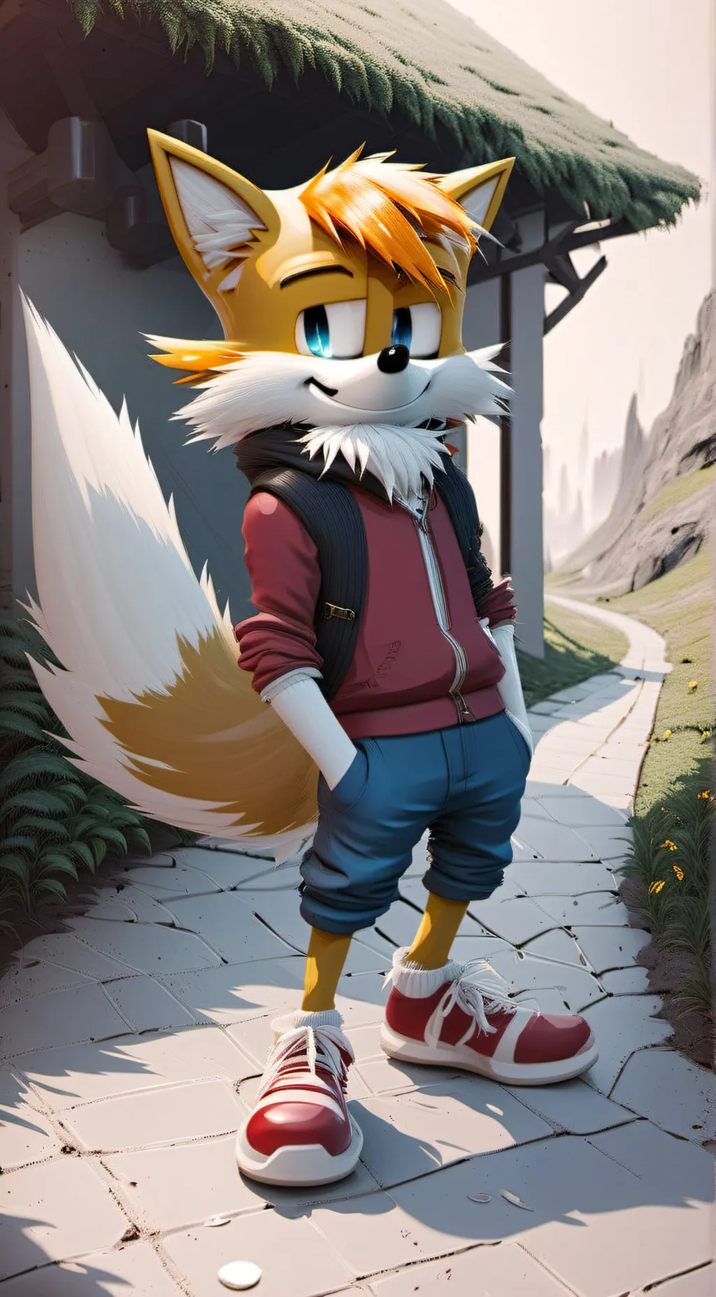 ai character: sonic x tails ship background