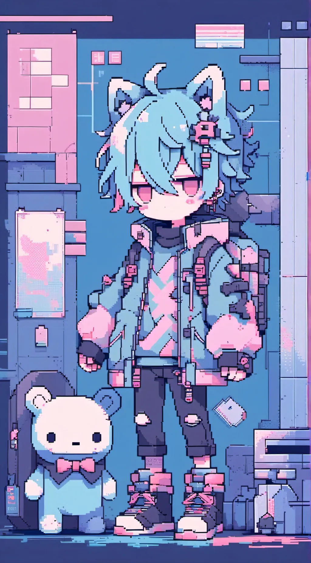 ai character: Uzi plush background