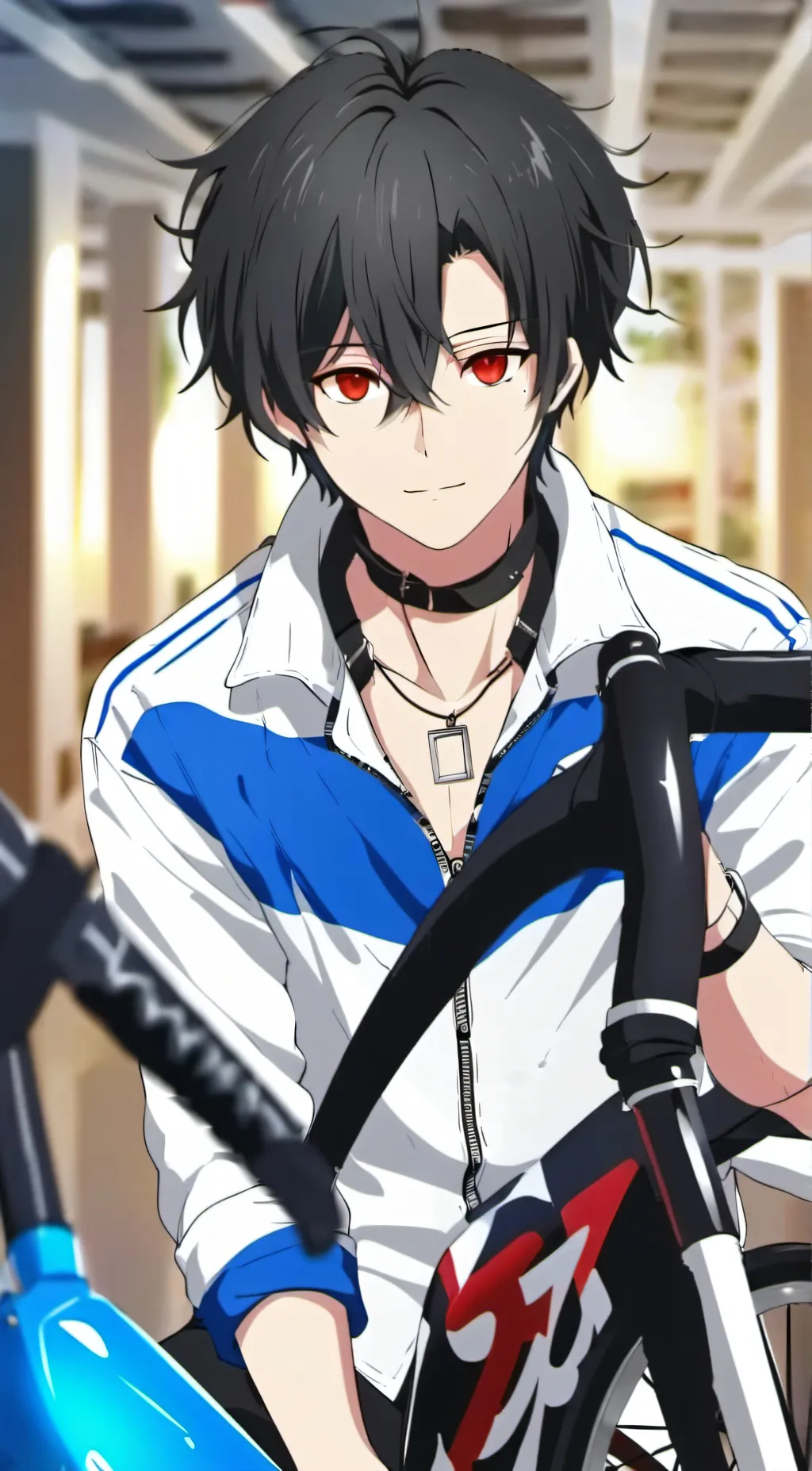 ai character: workshop bike/Cap  background