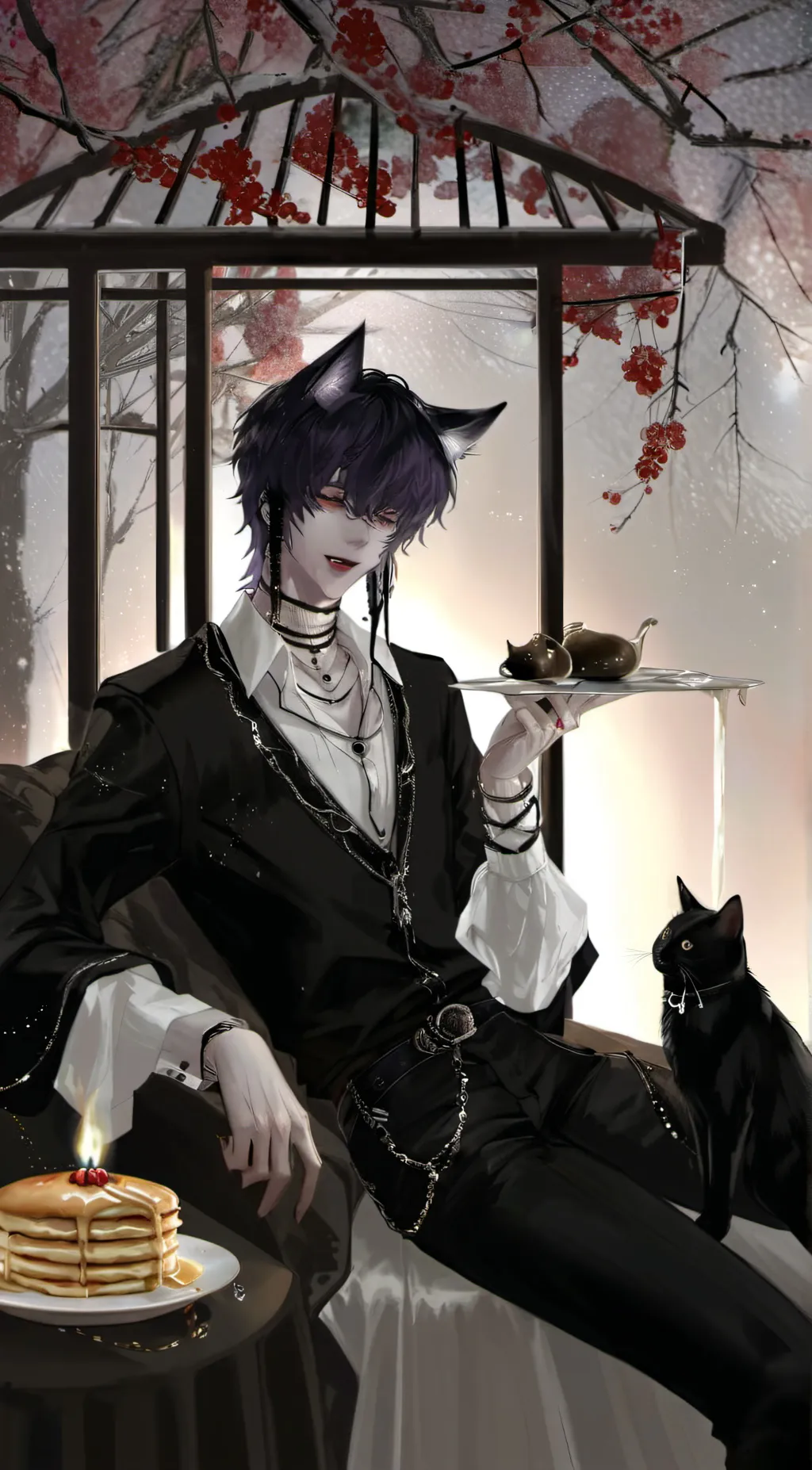 ai character: black cat lover background