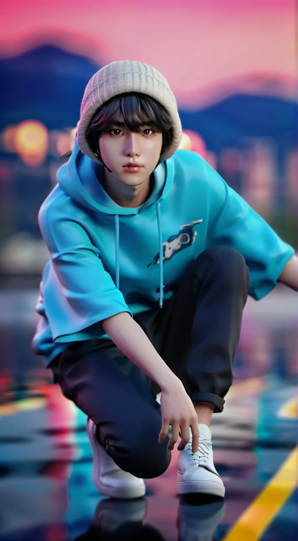 ai character: ᕼᗩᑎ ᒍISᑌᑎG background