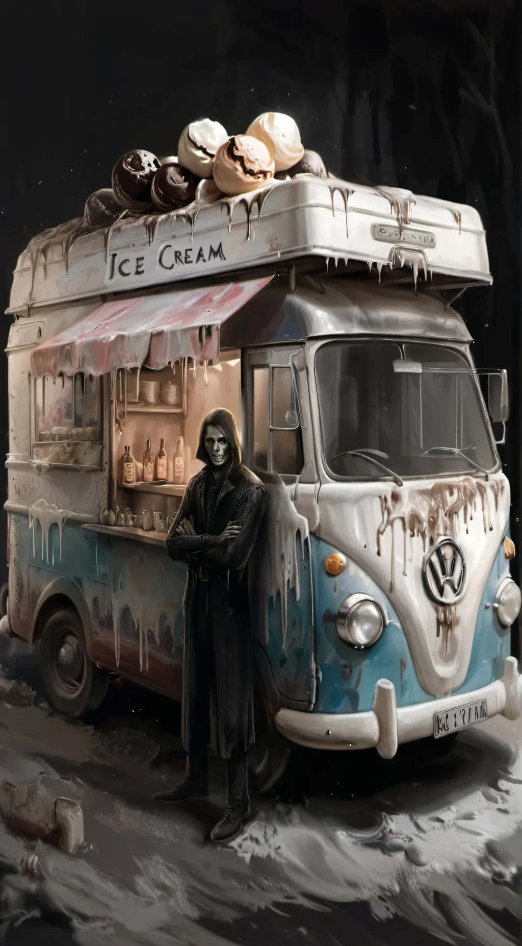 ai character: ice cream van background
