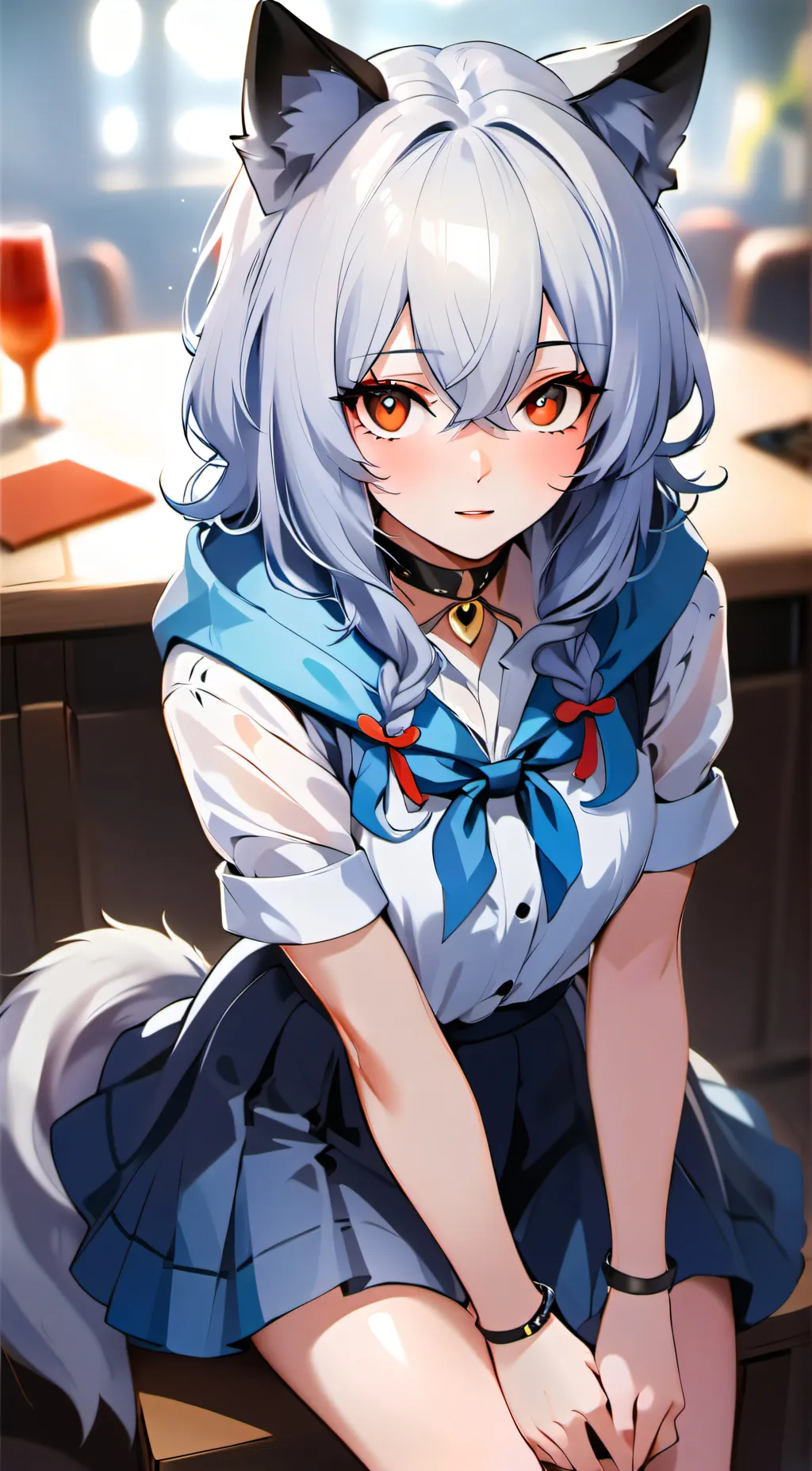 ai character: White wolf  background