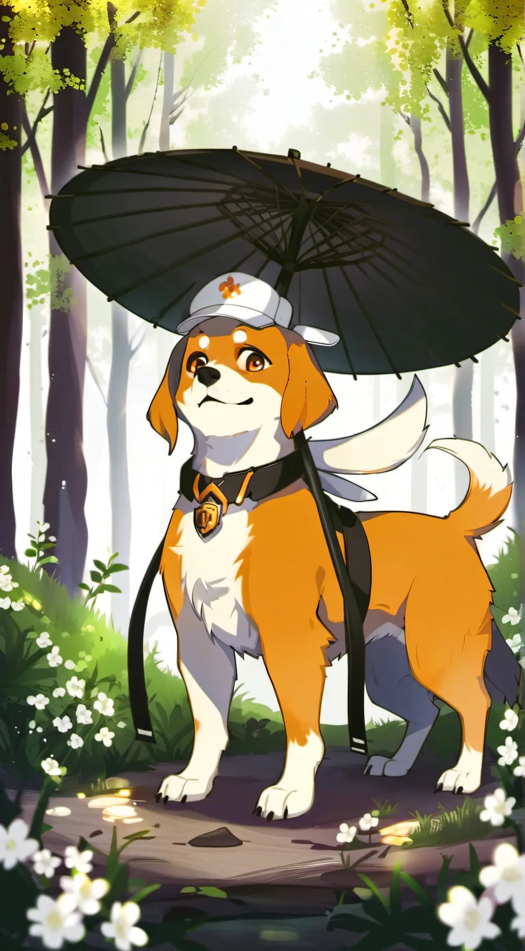 ai character: girl dog day  background