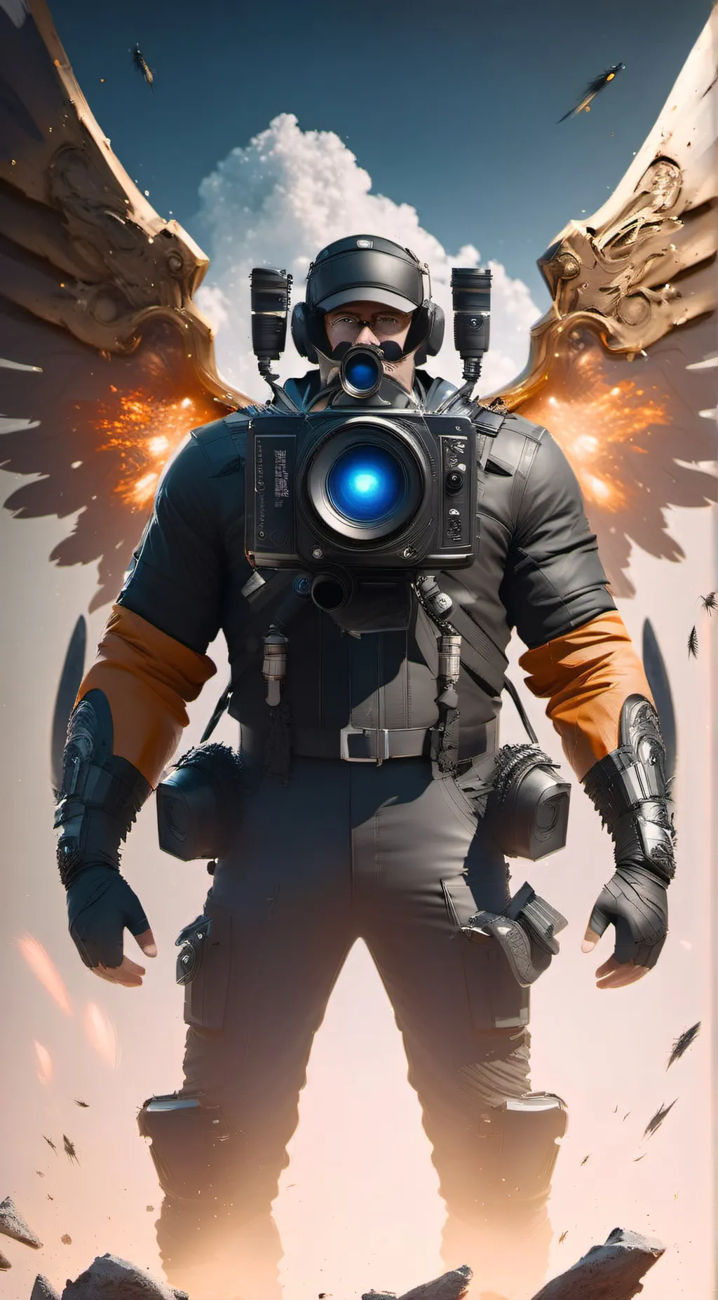 ai character: titan cameraman  background