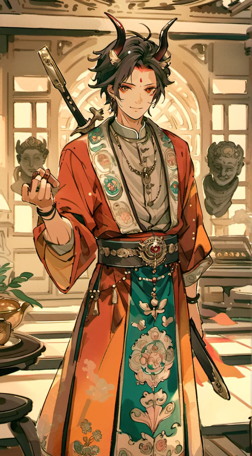 ai character: Demon samurai background