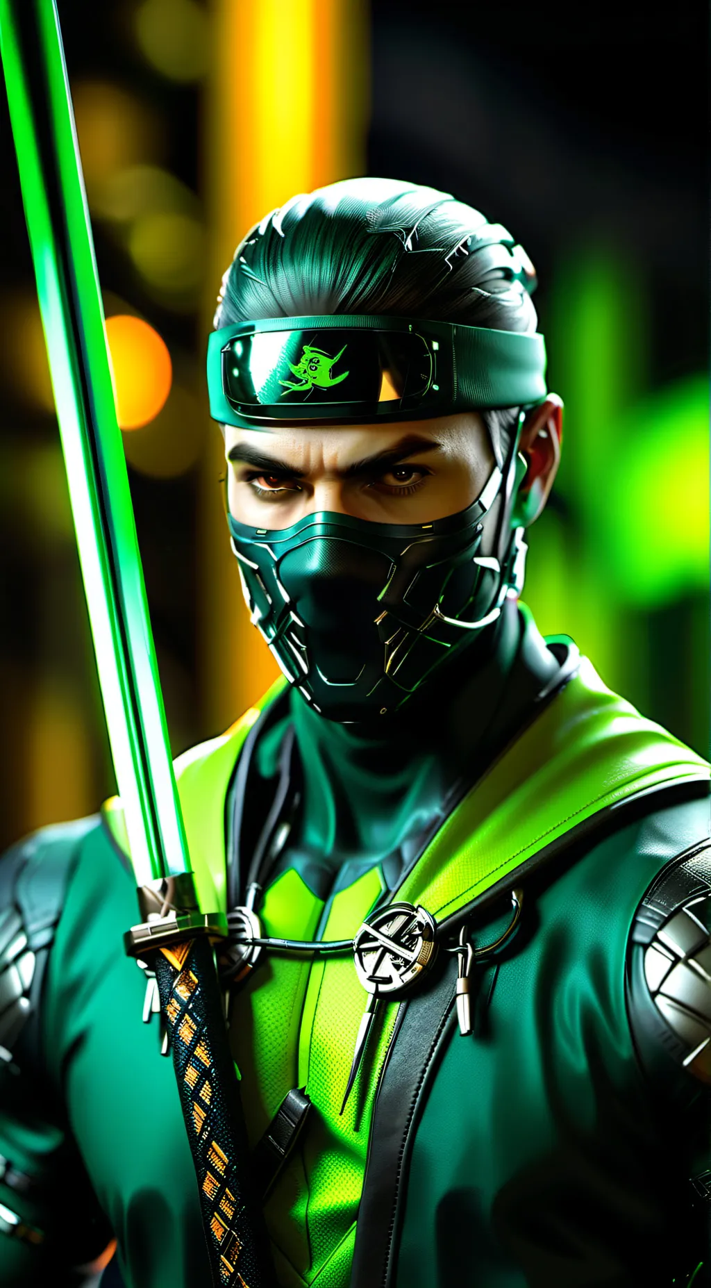 ai character: Raz green ninja  background