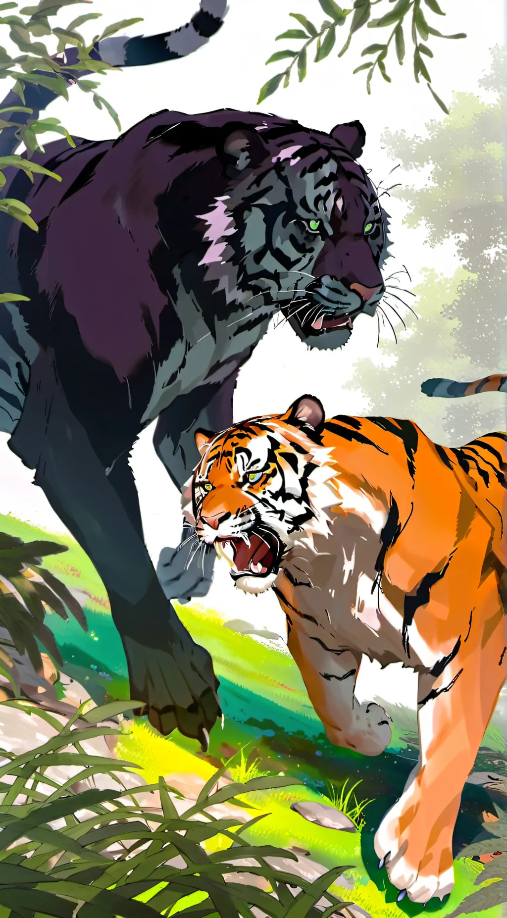 ai character: Tiger vs panther  background