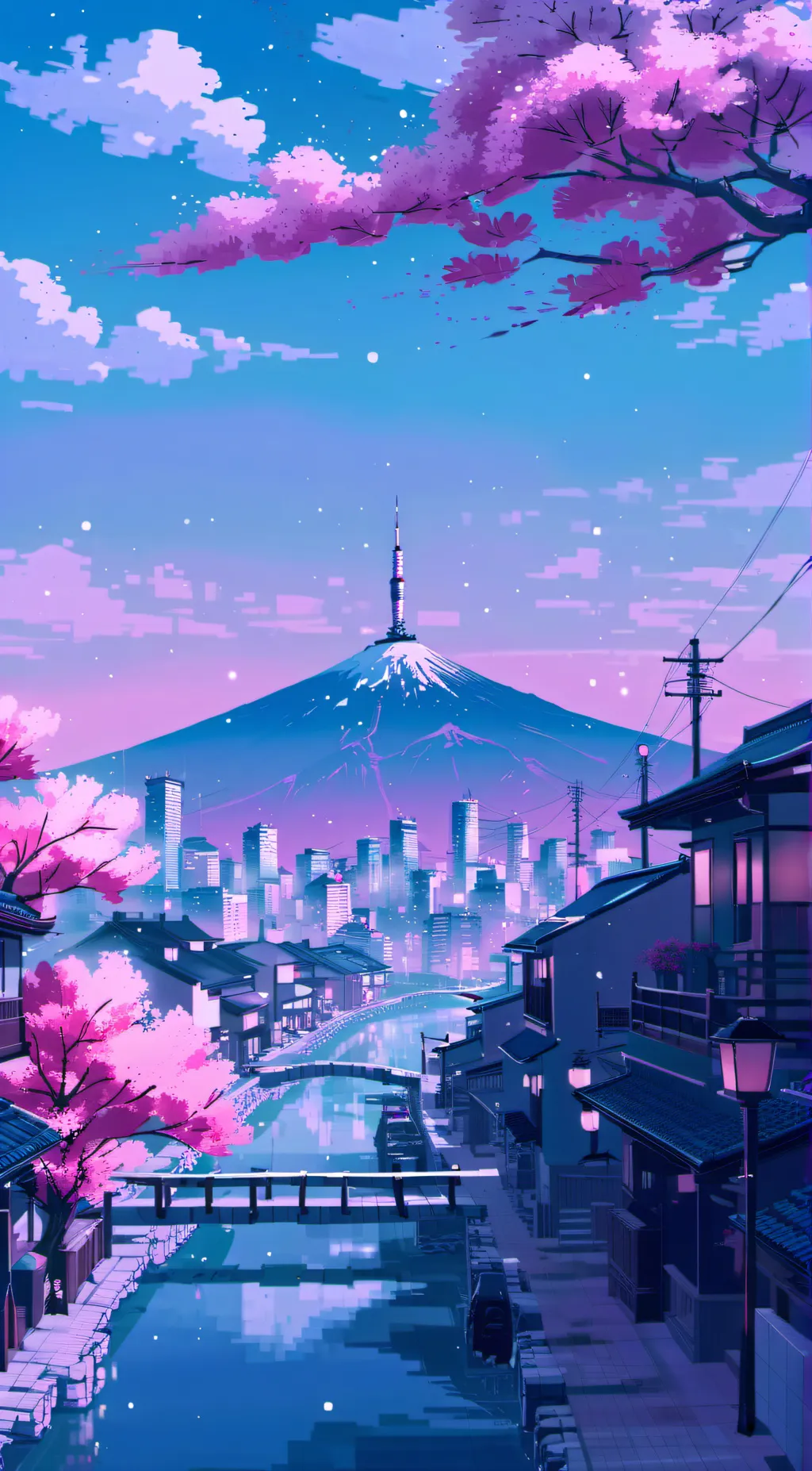 ai character: Blue city background