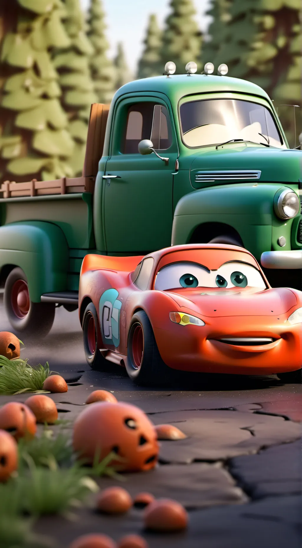 ai character: lighting McQueen  background