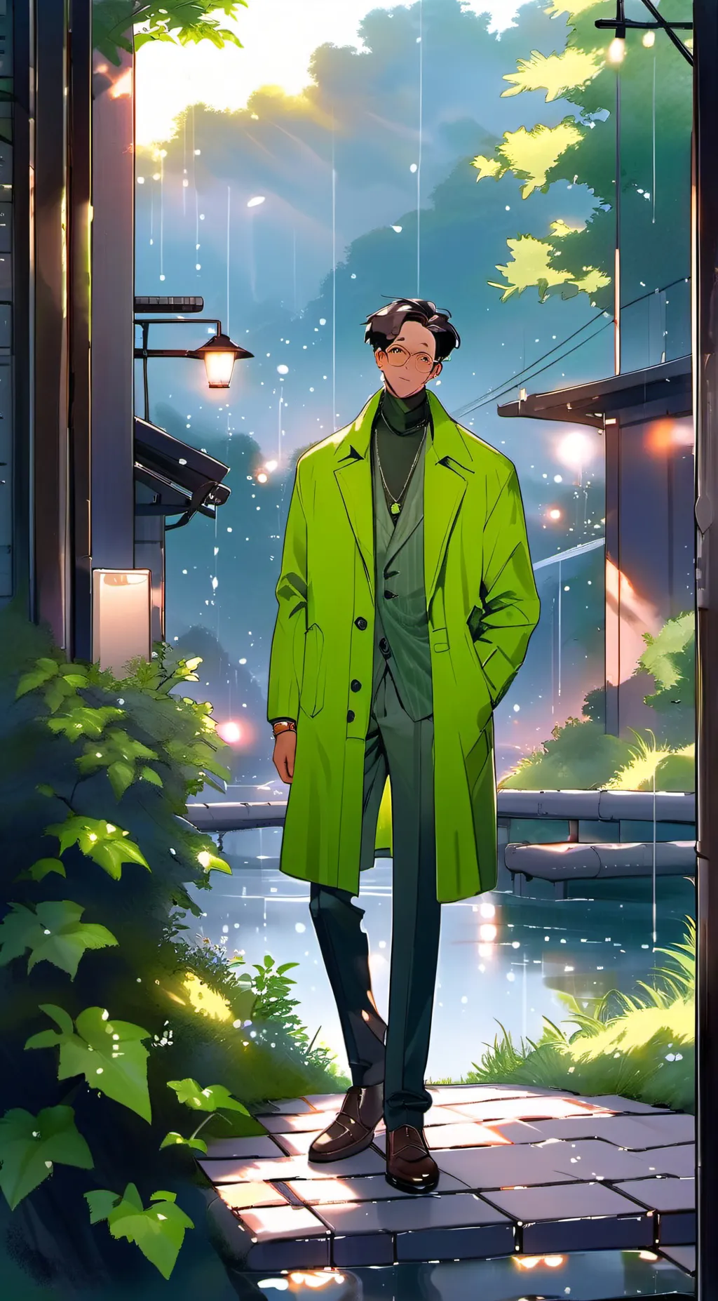 ai character: Green x grey background