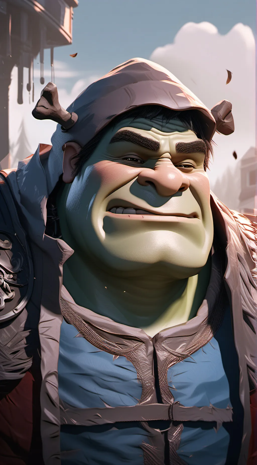 ai character: sad shrek background