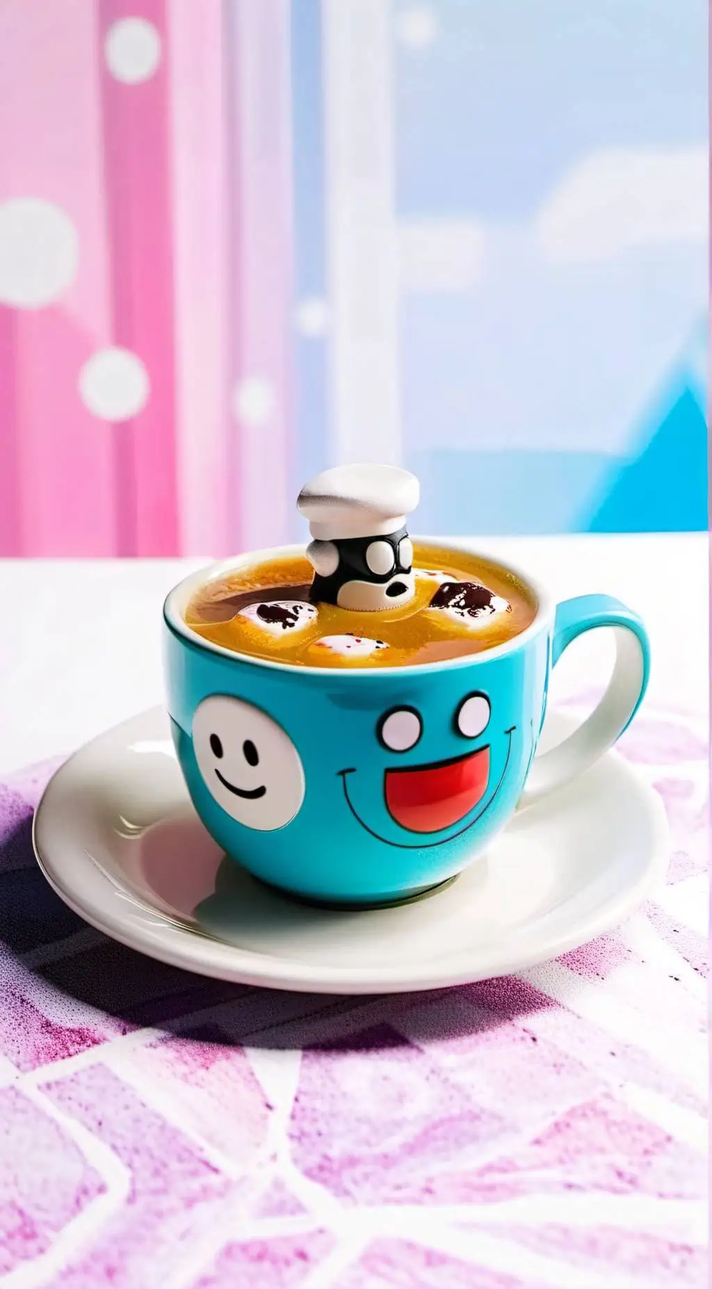 ai character: Cuphead,mug,caliz background
