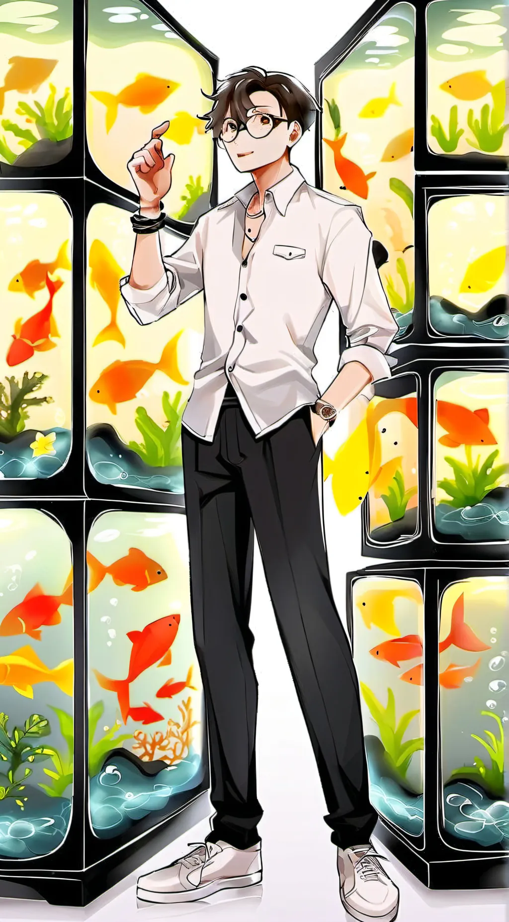 ai character: Fishy and banana background