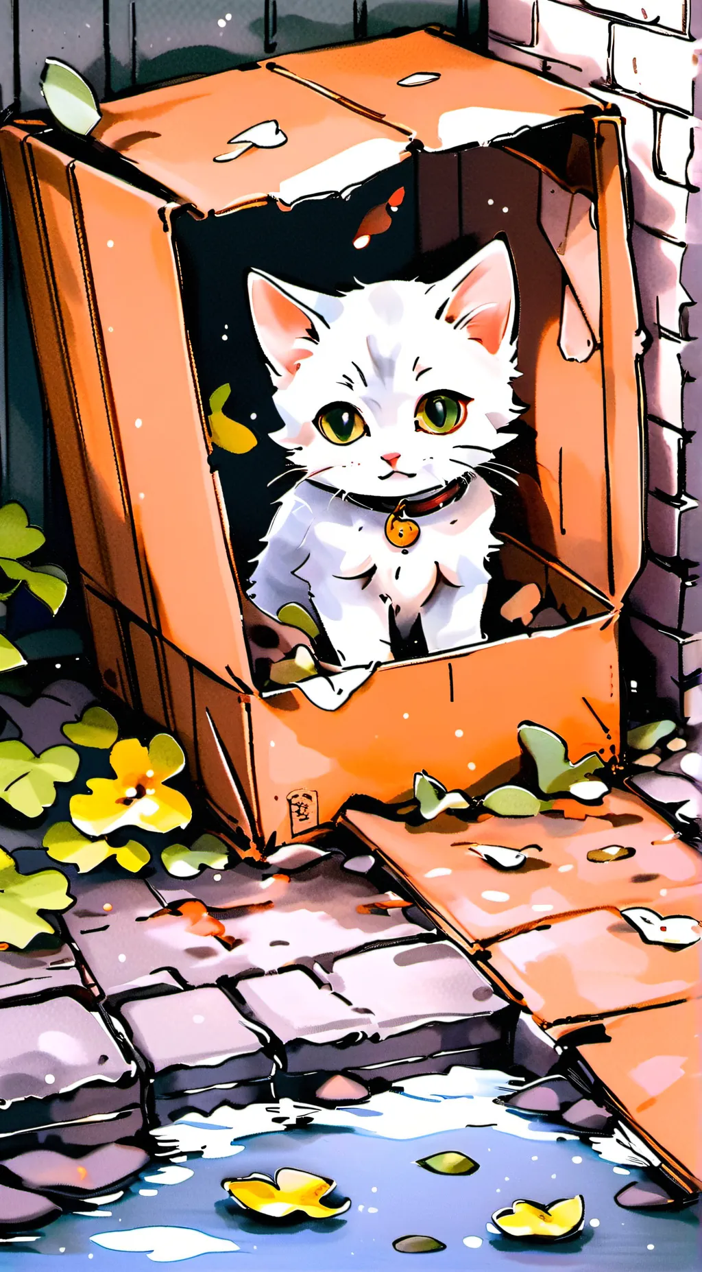 ai character: home less kitten background