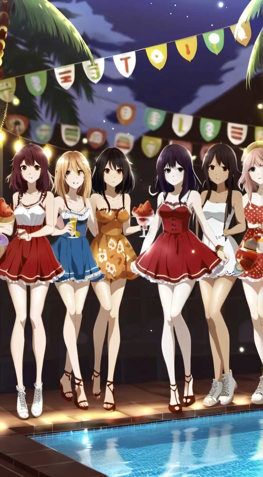 ai character: Girls pool party background