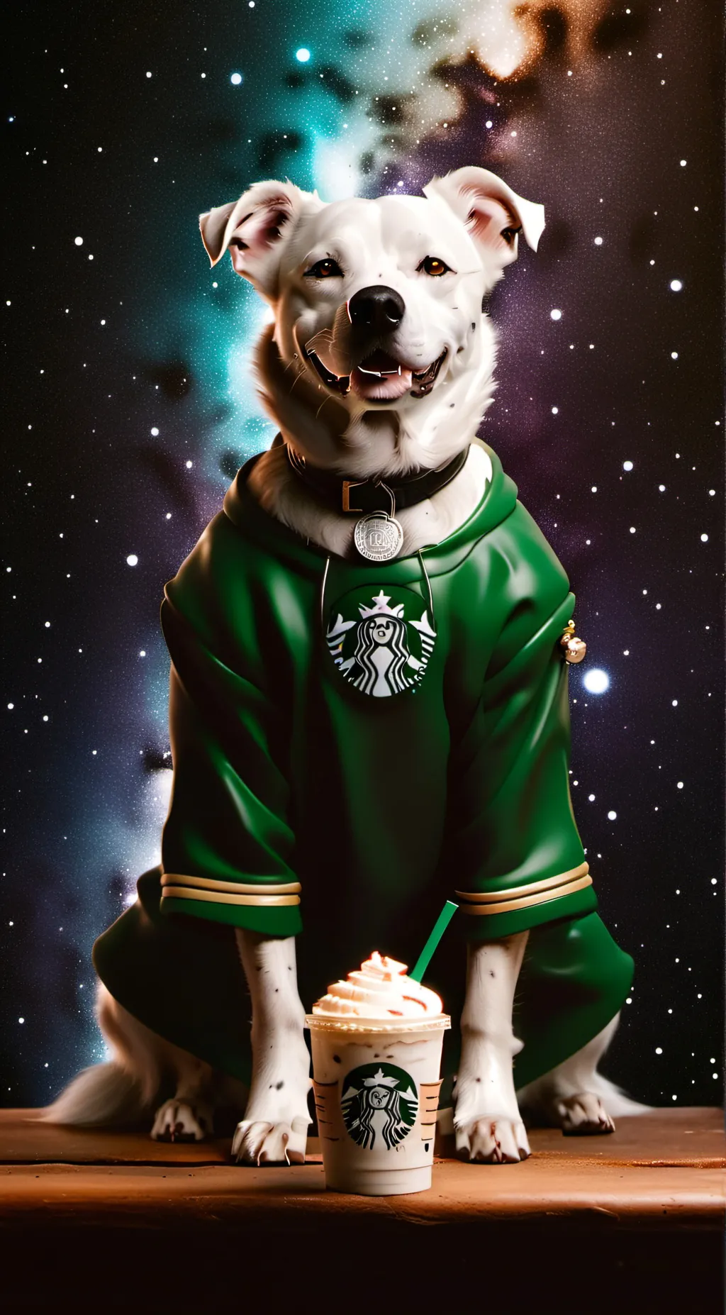ai character: Starbucks dog background