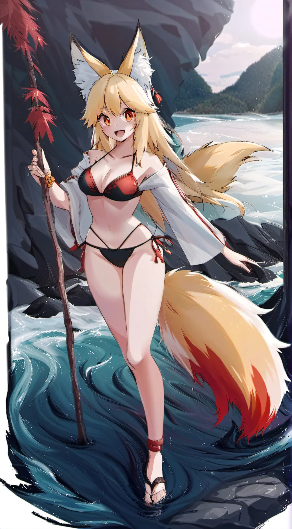 ai character: Beach Braixen background