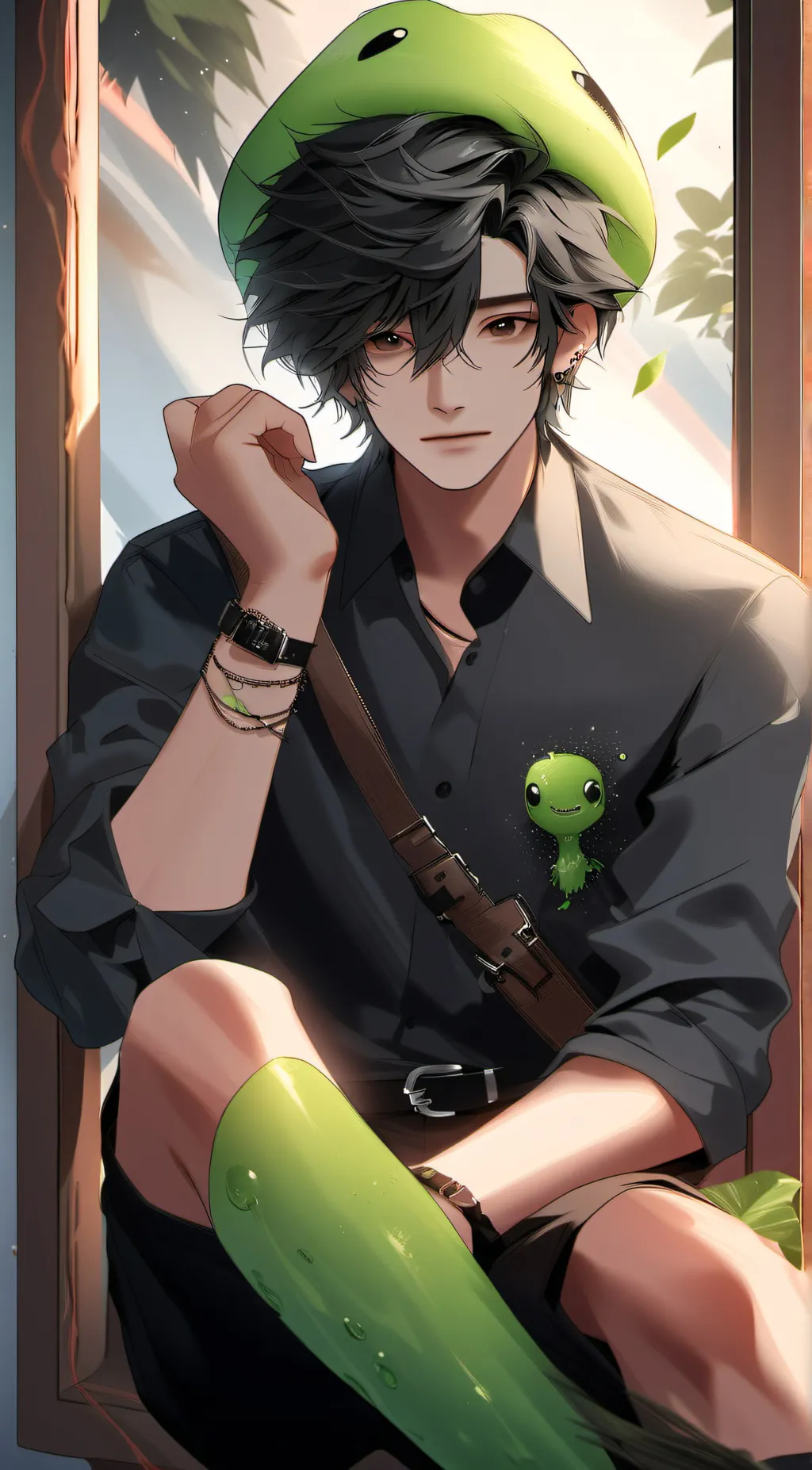 ai character: green slime boy background