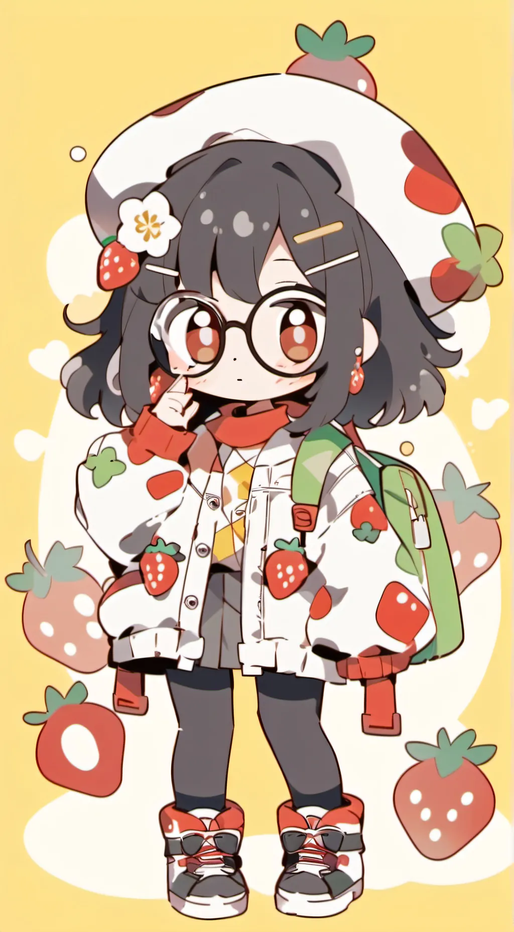 ai character: strawberry background