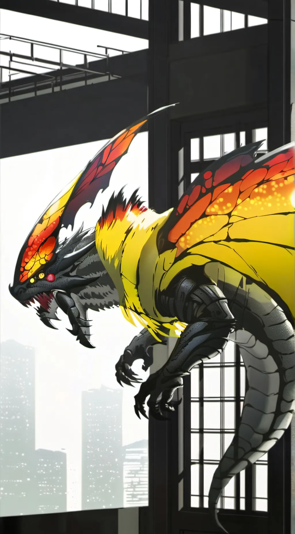 ai character: mothra x godzilla  background