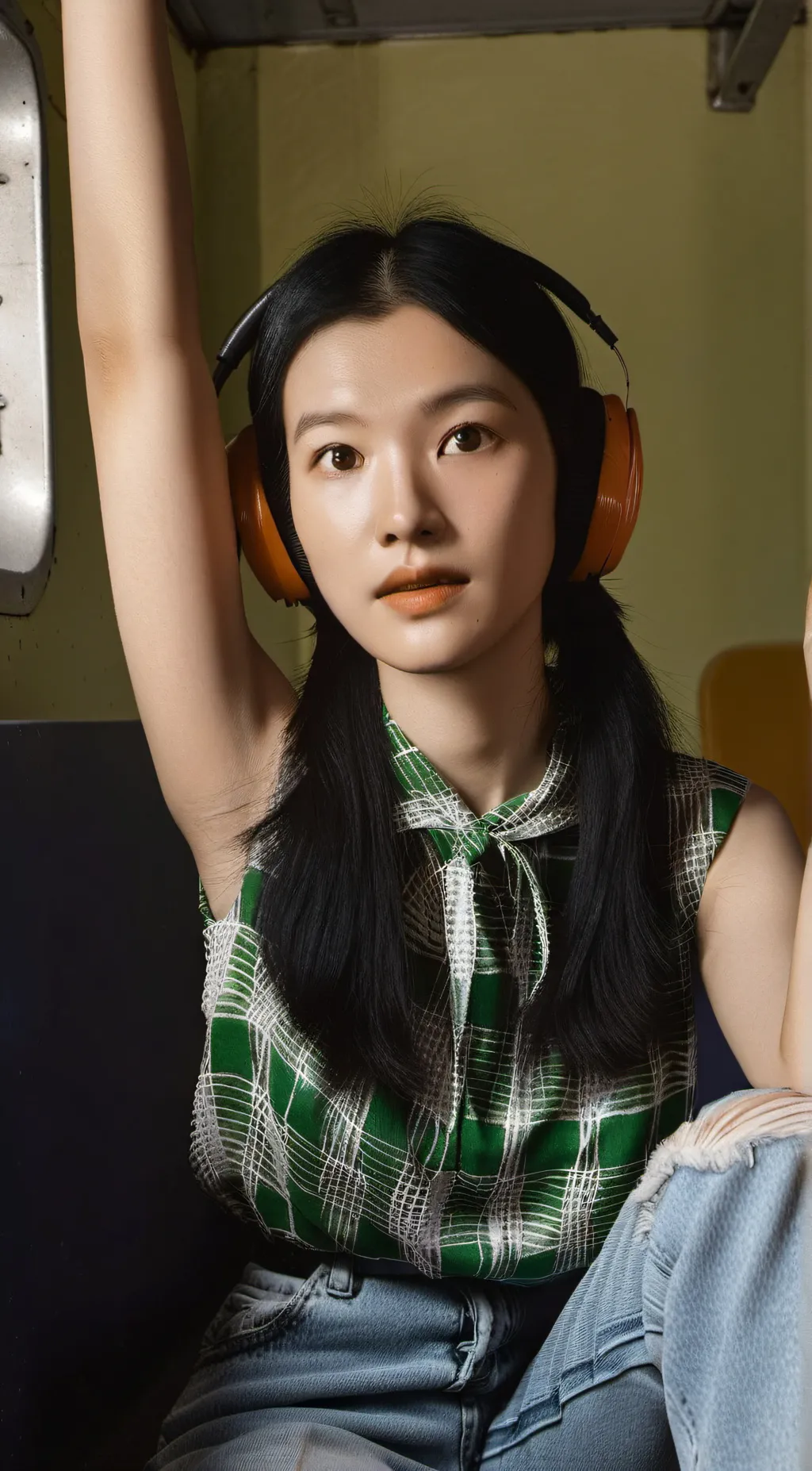 ai character: A girl on a bus background