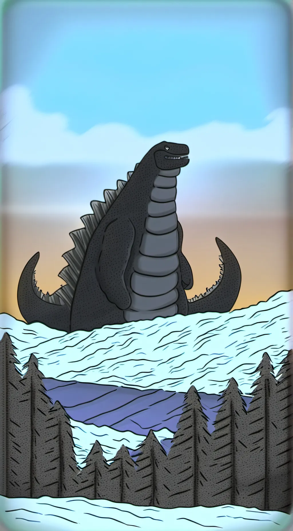 ai character: Godzilla  background